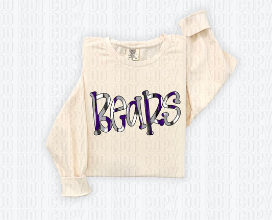 Bears Funky Spotted Serif Mascot Purple/White DTF Transfer