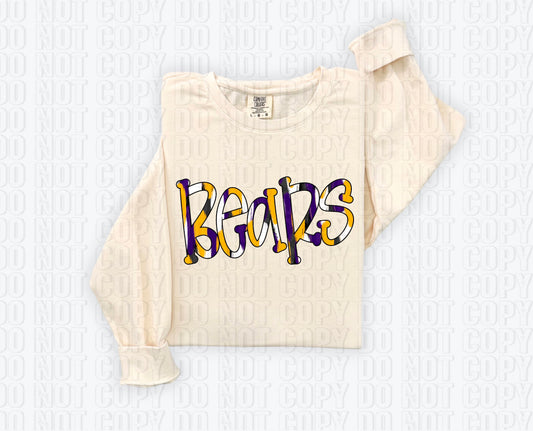 Bears Funky Spotted Serif Mascot Purple/Gold DTF Transfer
