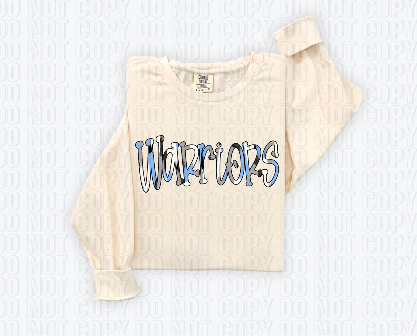 Warriors Funky Spotted Serif Mascot Columbia Blue DTF Transfer