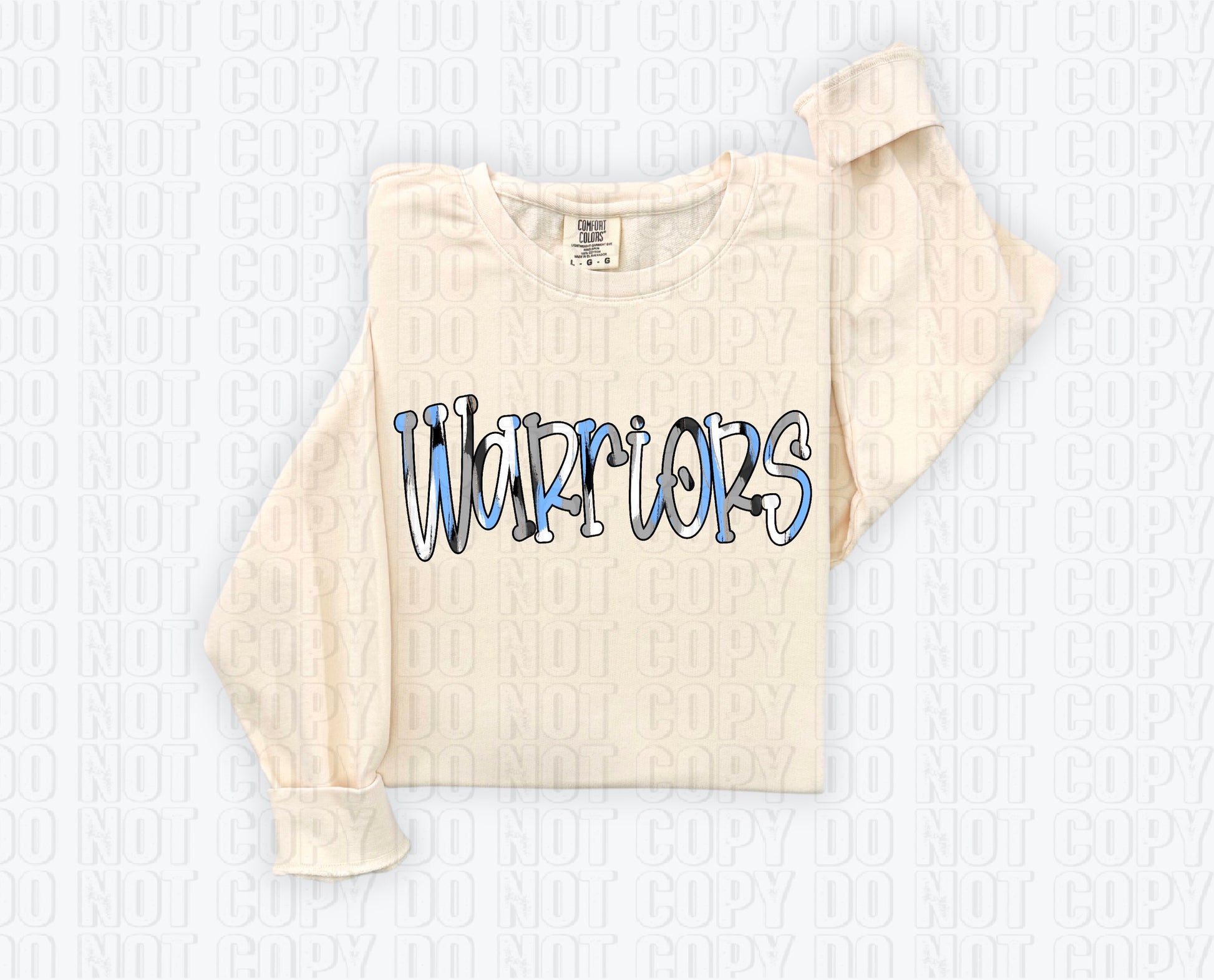 Warriors Funky Spotted Serif Mascot Columbia Blue DTF Transfer