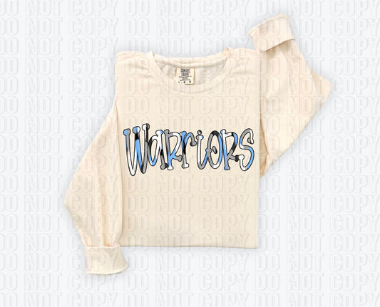 Warriors Funky Spotted Serif Mascot Columbia Blue DTF Transfer