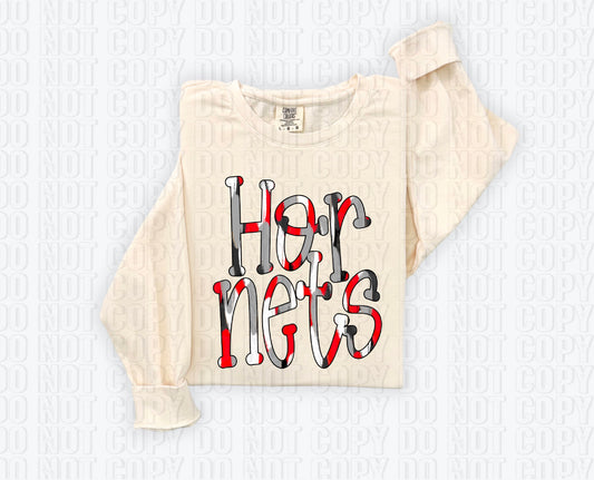 Hornets Funky Spotted Serif Mascot Red DTF Transfer
