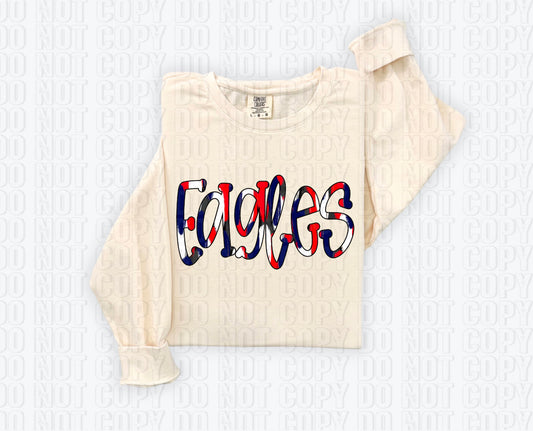 Eagles Funky Spotted Serif Mascot Red/Navy Blue DTF Transfer