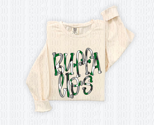 Buffalos Funky Spotted Serif Mascot Kelly Green DTF Transfer