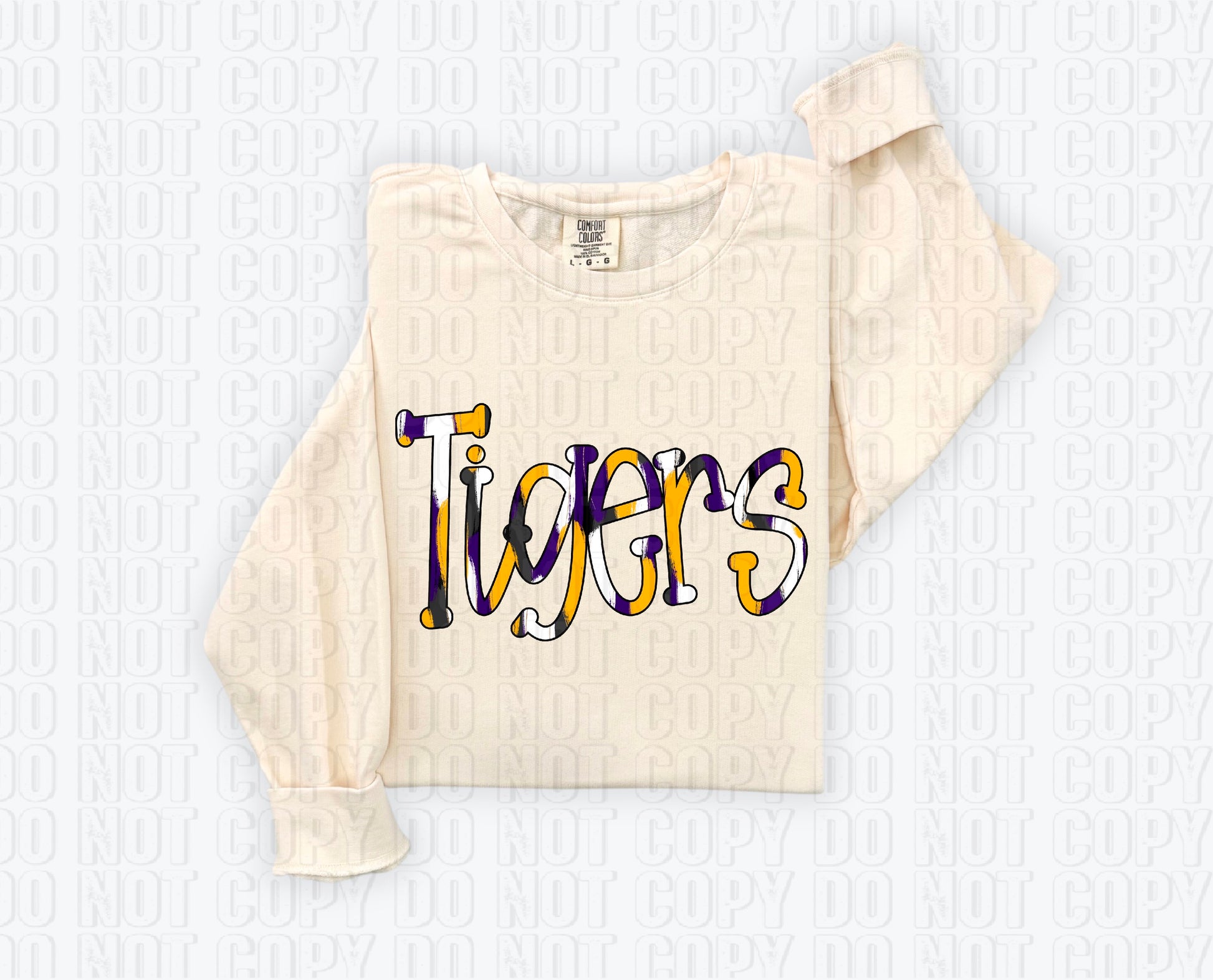 Tigers Funky Spotted Serif Mascot Purple/Yellow Gold DTF Transfer