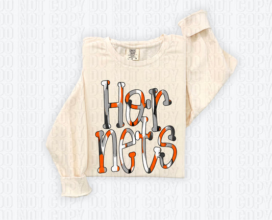 Hornets Funky Spotted Serif Mascot Orange DTF Transfer