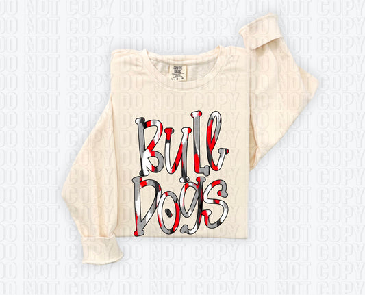 Bulldogs Funky Spotted Serif Mascot Red DTF Transfer