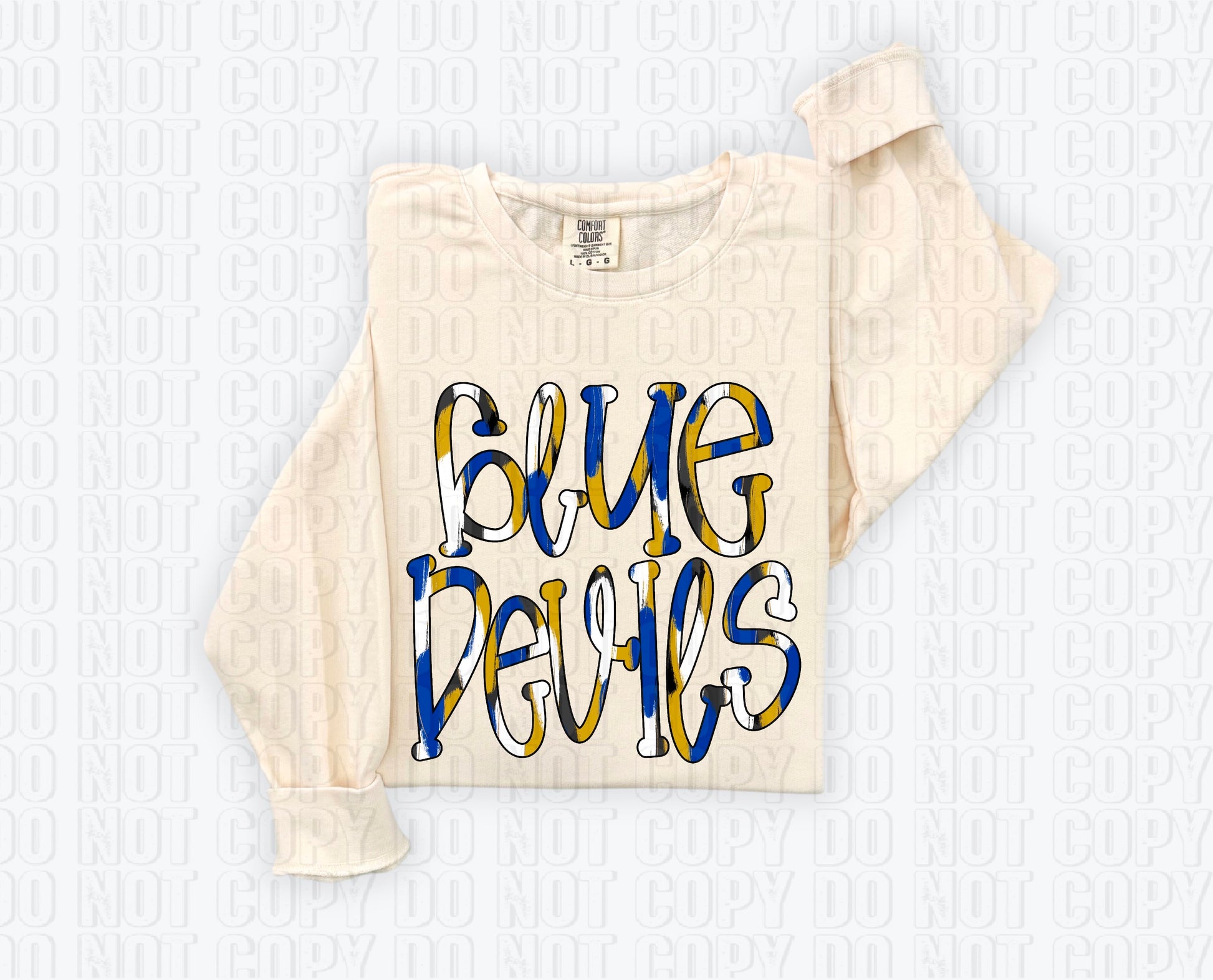 Blue Devils Funky Spotted Serif Mascot Blue/Vegas Gold DTF Transfer
