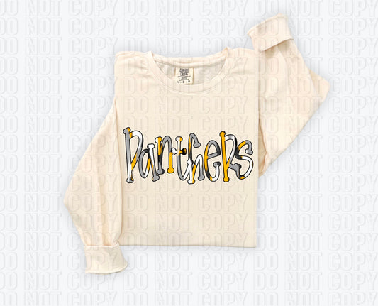 Panthers Funky Spotted Serif Mascot Yellow Gold DTF Transfer