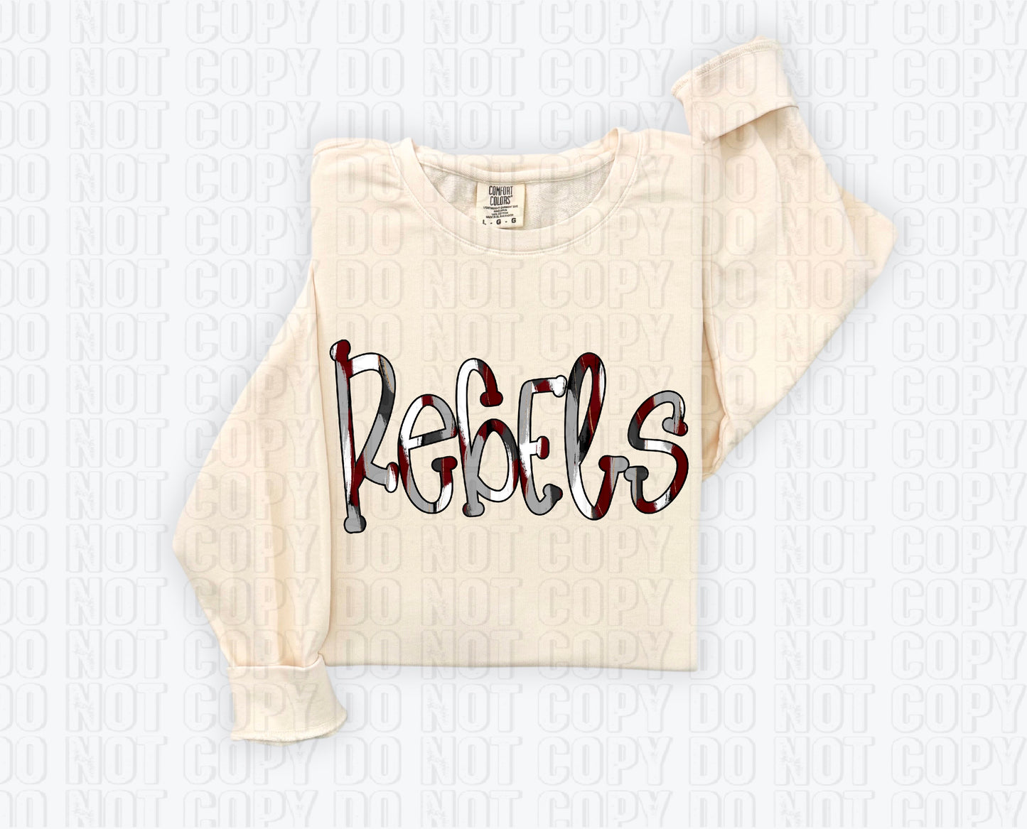 Rebels Funky Spotted Serif Mascot Maroon DTF Transfer