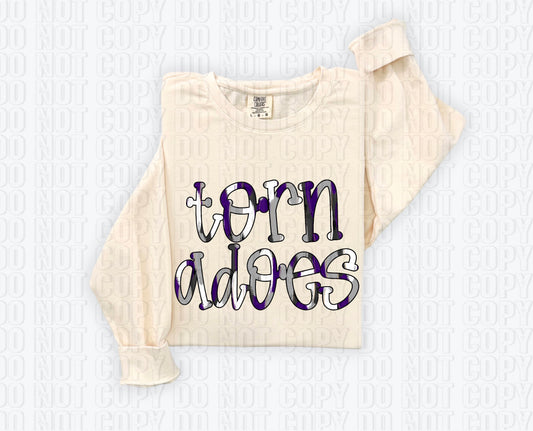 Tornadoes Funky Spotted Serif Mascot Purple DTF Transfer