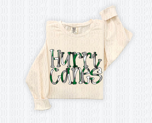 Hurricanes Funky Spotted Serif Mascot Kelly Green DTF Transfer
