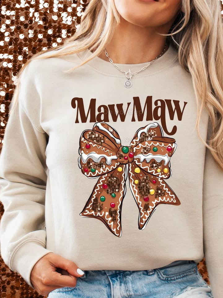 Mawmaw Gingerbread Bow DTF Transfer