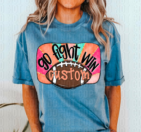 Go Fight Win Football StarBurst Square Name/Mascot Personalized DTF Transfer