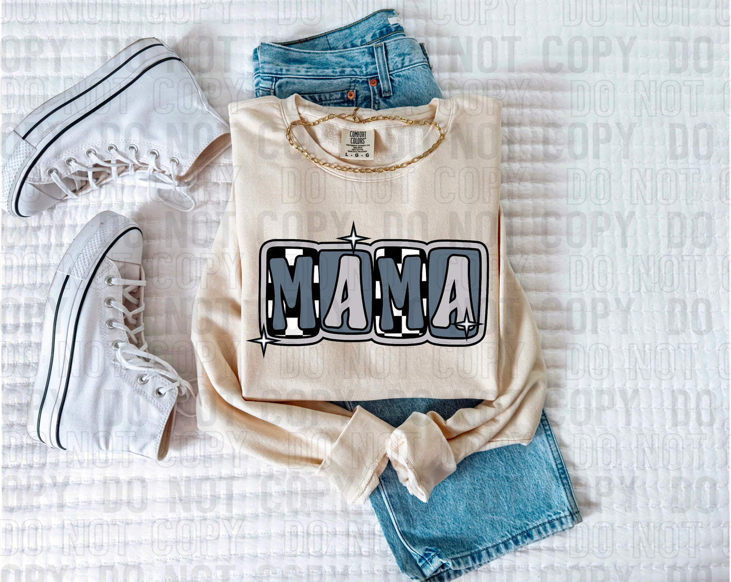 Mama Navy Checker DTF Transfer