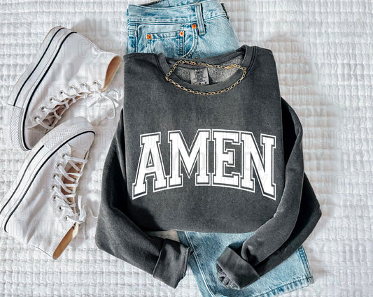 Amen White Font DTF Transfer