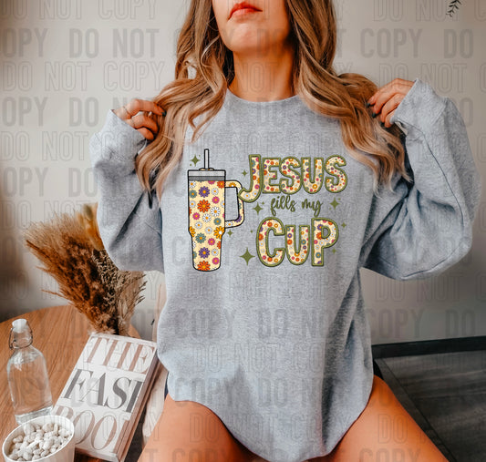 Jesus Fills My Cup Faux Embroidery DTF Transfer