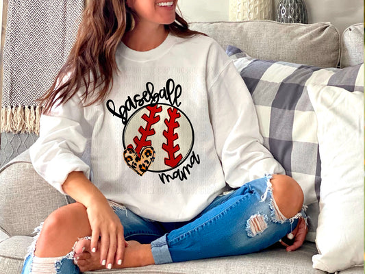 Baseball Mama W/ Leopard Heart DTF Transfer
