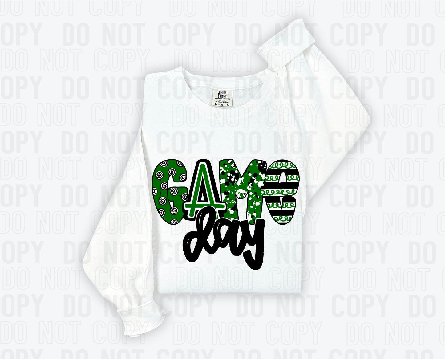 Game Day Green Black Sports Doodle DTF Transfer