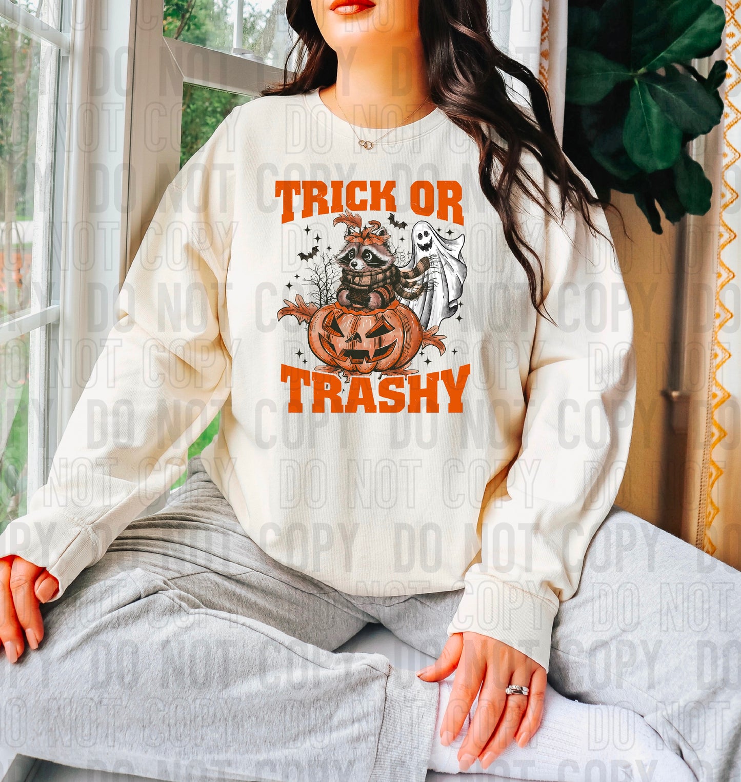 Trick Or Trashy Raccoon Pumpkin DTF Transfer