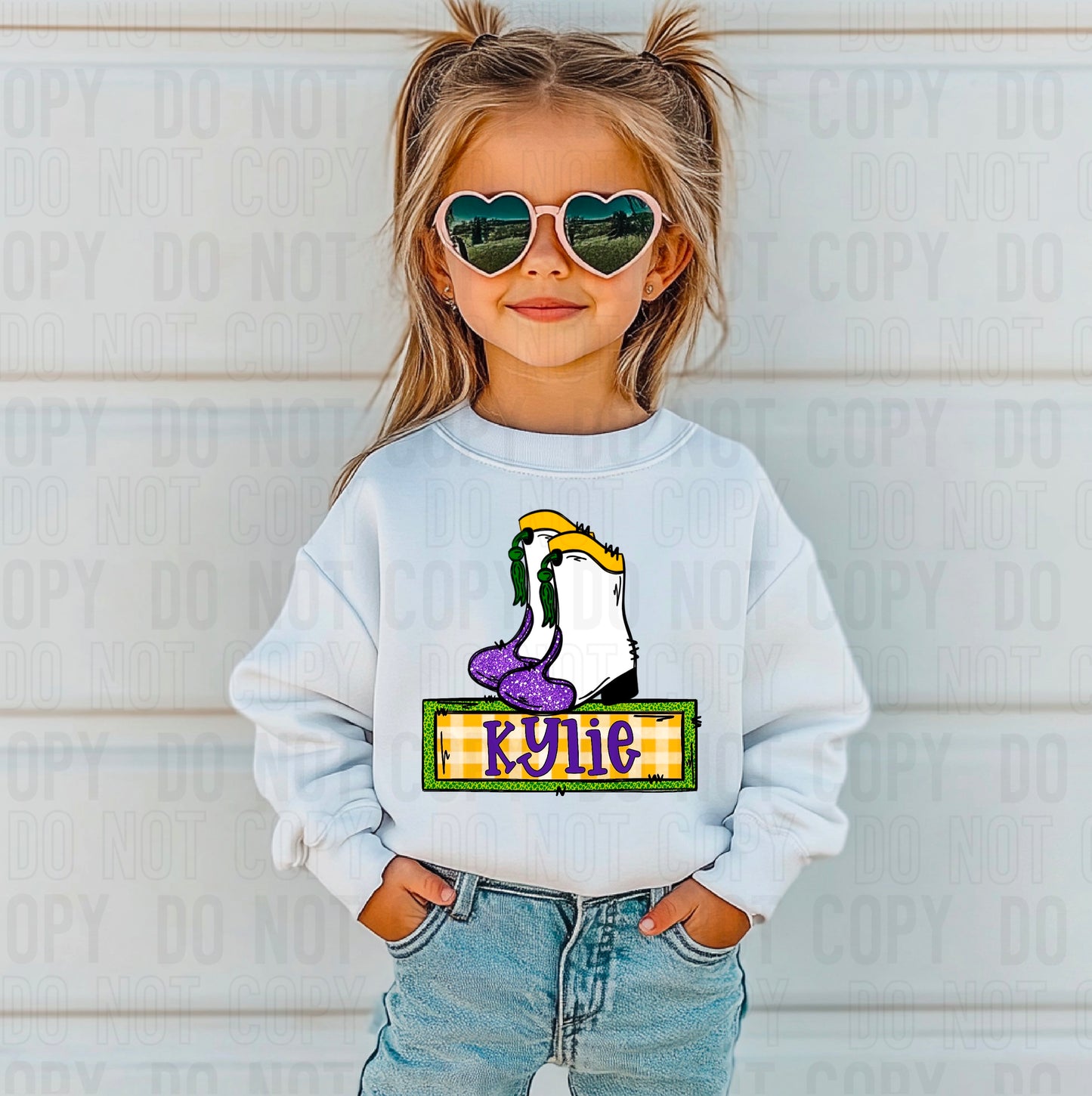Mardi Gras Boots (Girl) Custom/Name Personalized Name Plate DTF Transfer