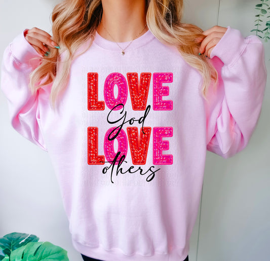 Love God Love Others Sequined Embroidery Faux DTF Transfer