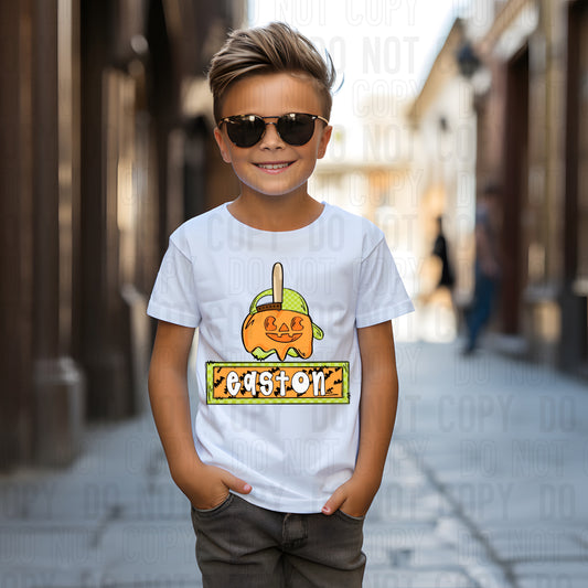 Pumpkin Candy Apple (Boy) With Name Plate Personalized DTF Transfer