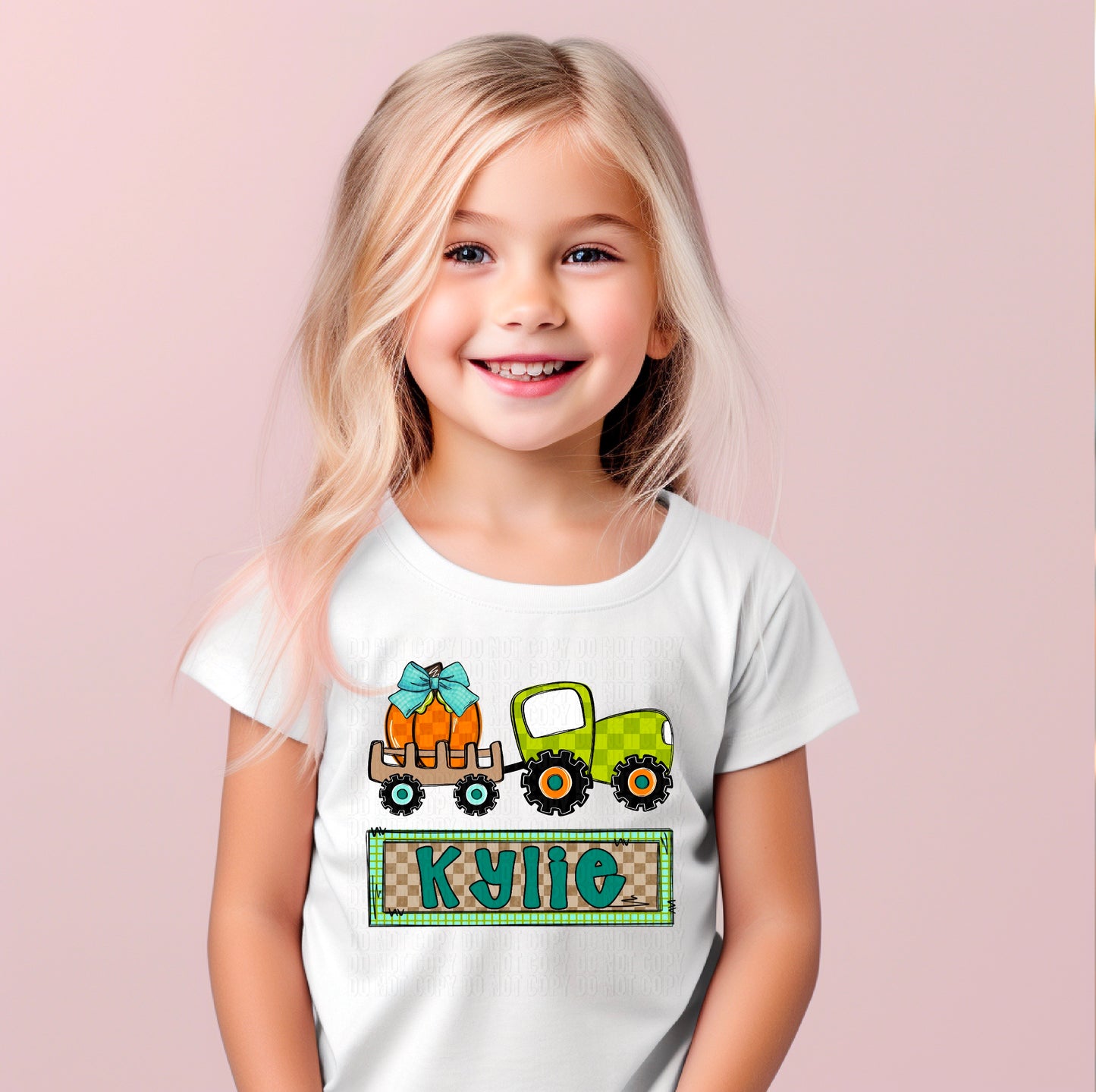 Tractor With Pumpkin (Girl) With Name Plate Personalized DTF Transfer