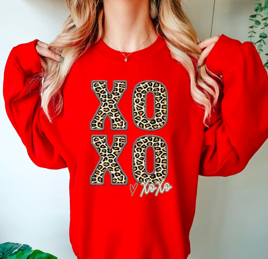 Xoxo Stacked Leopard Embroidery Faux DTF Transfer