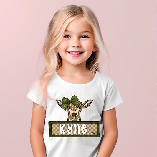 Doe Head With Bow (Girl) With Name Plate Personalized DTF Transfer