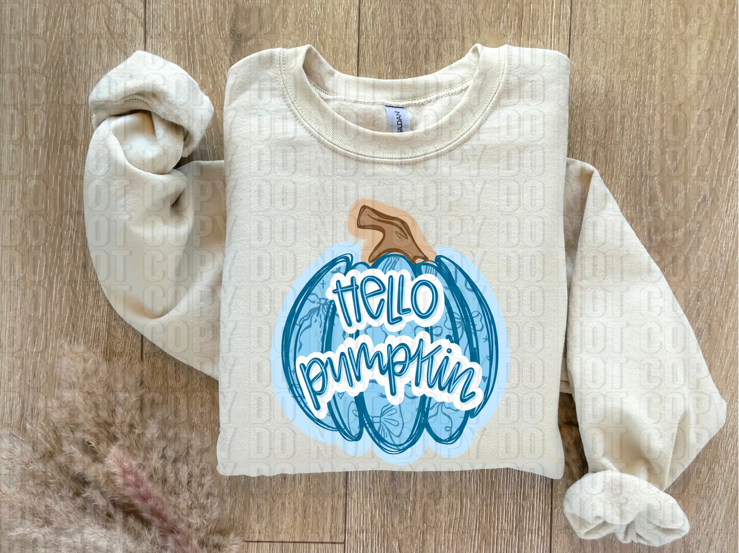 Hello Pumpkin Baby Blue And Bows DTF Transfer