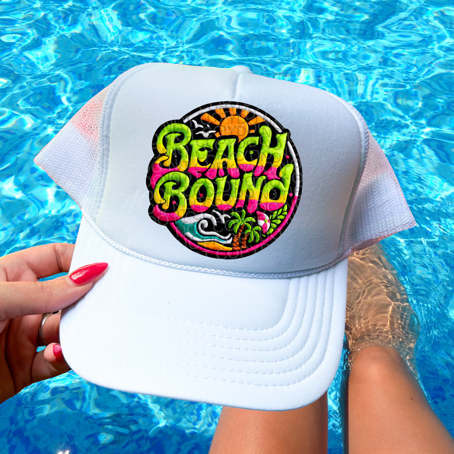 Beach Bound Faux Embroidery Hat Patch DTF Transfer