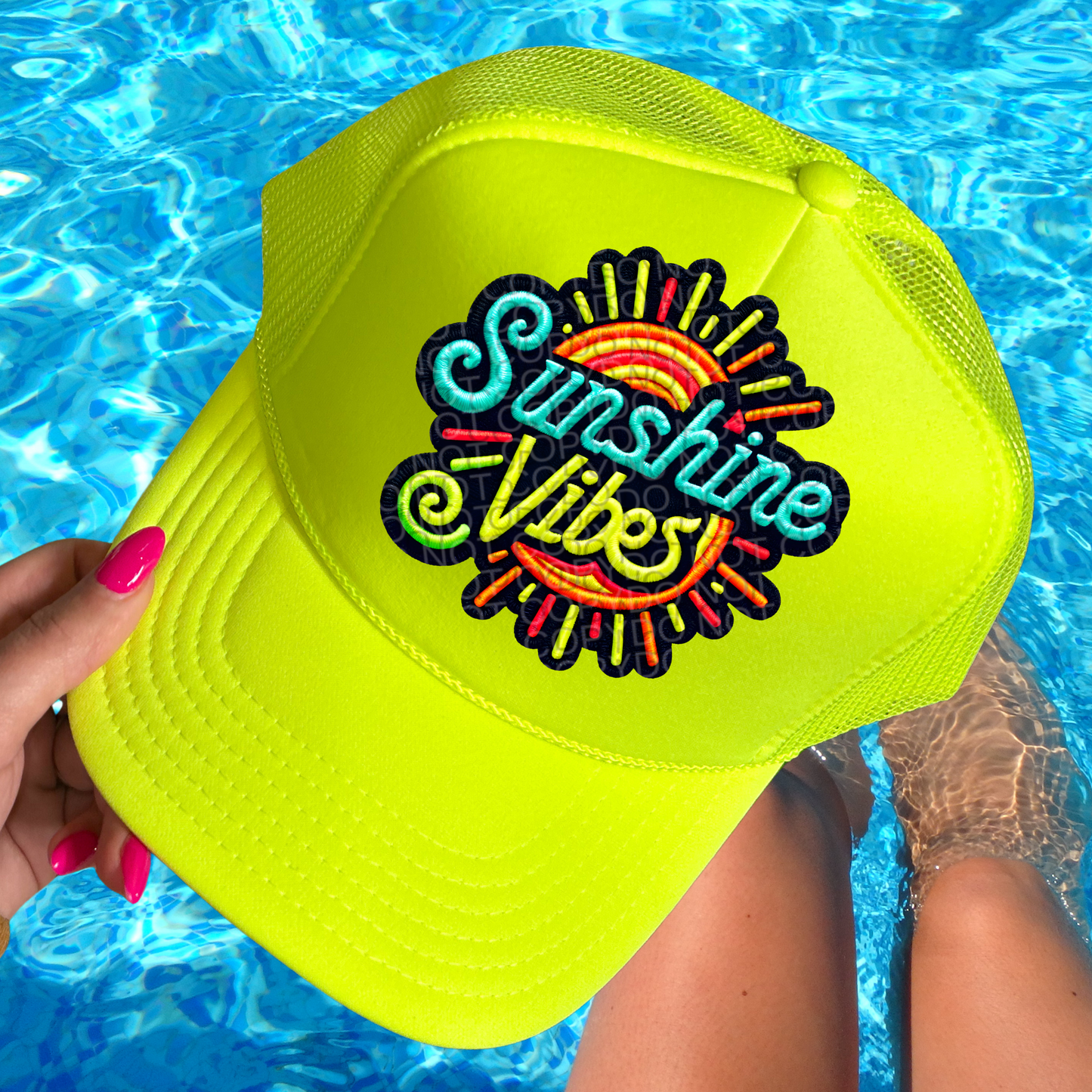 Sunshine Vibes Faux Embroidery Hat Patch DTF Transfer