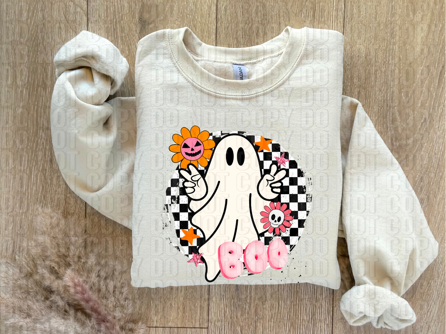 Boo Retro Checkered DTF Transfer