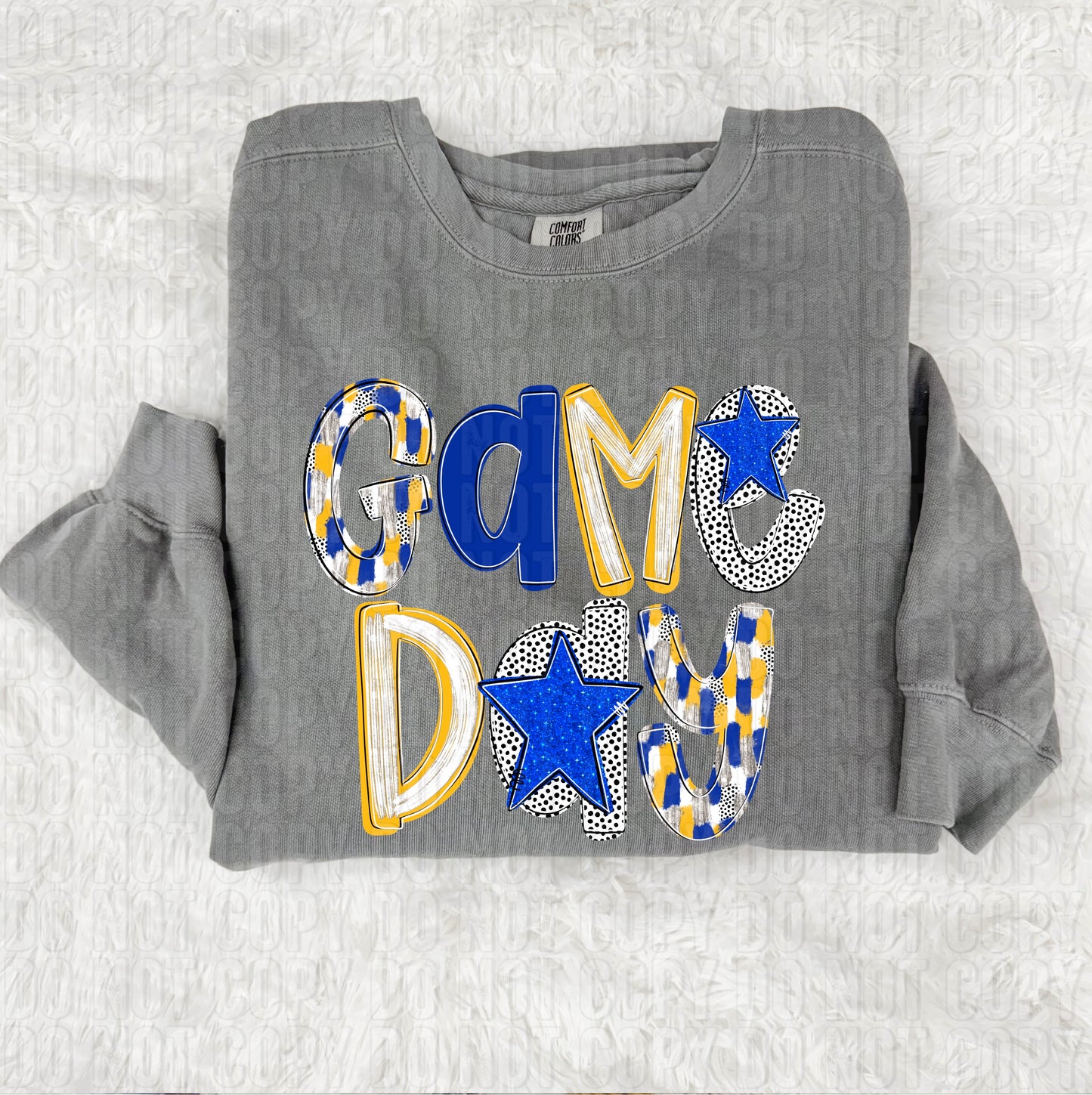 Game Day Poppy Blue Yellow Gold DTF Transfer