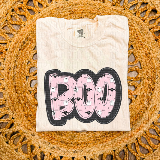 Boo With Ghost Bats And Black Outline DTF Transfer