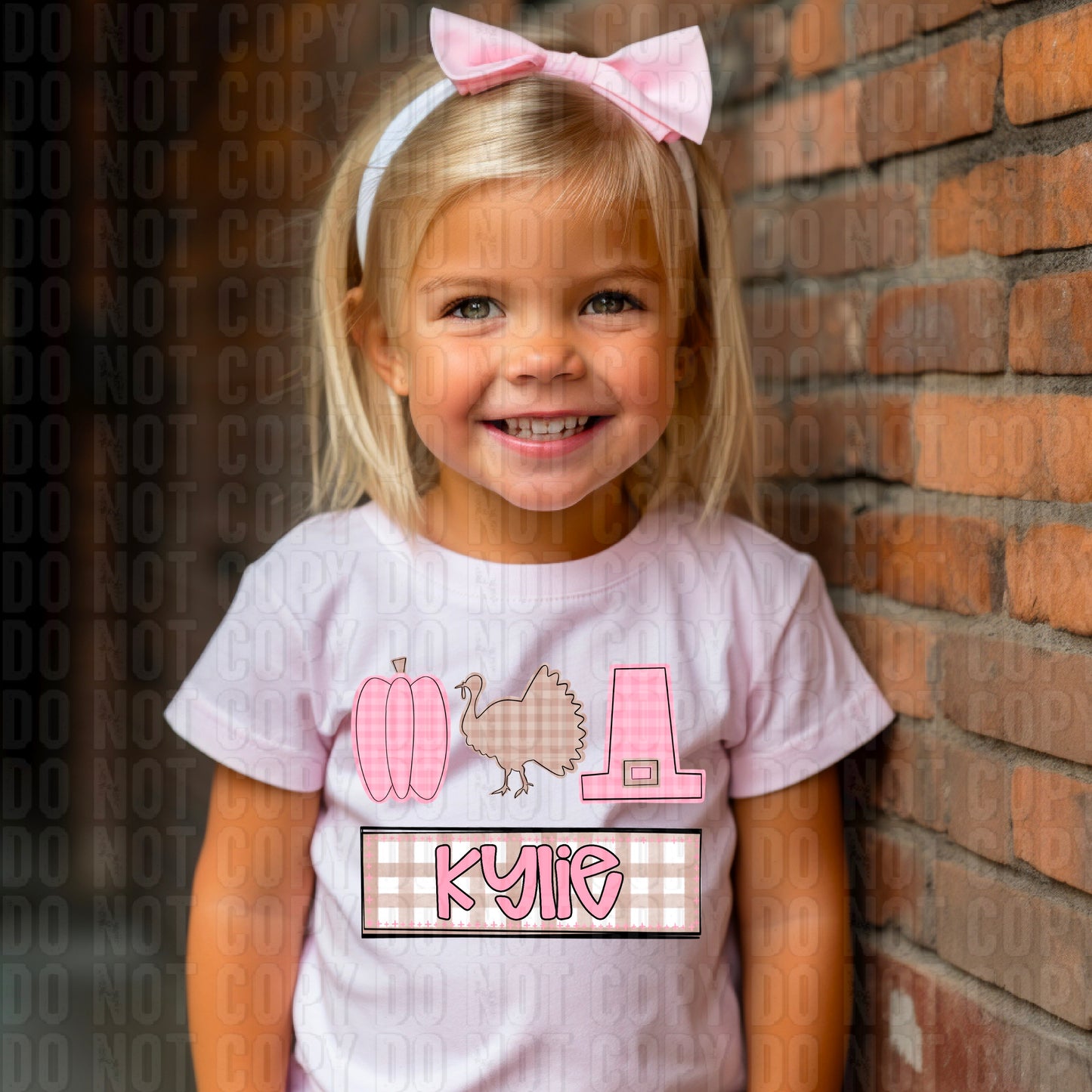 Turkey Trio Plaid (Girl) With Name Plate Personalized DTF Transfer