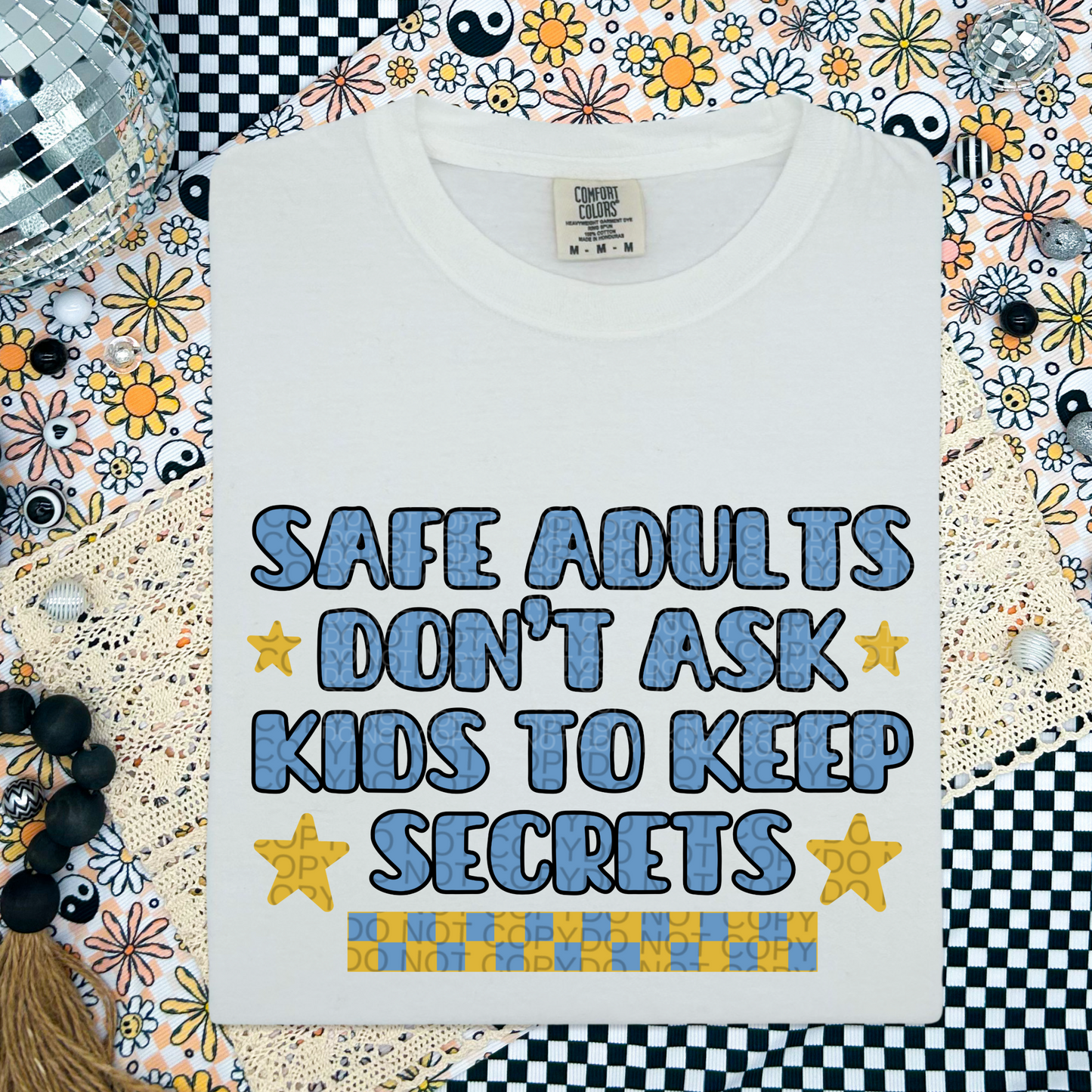 Safe Adults Don't Ask Kids To Keep Secrets Blue DTF Transfer