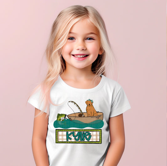 Lab Fishing Boat (Girl) With Name Plate Personalized DTF Transfer