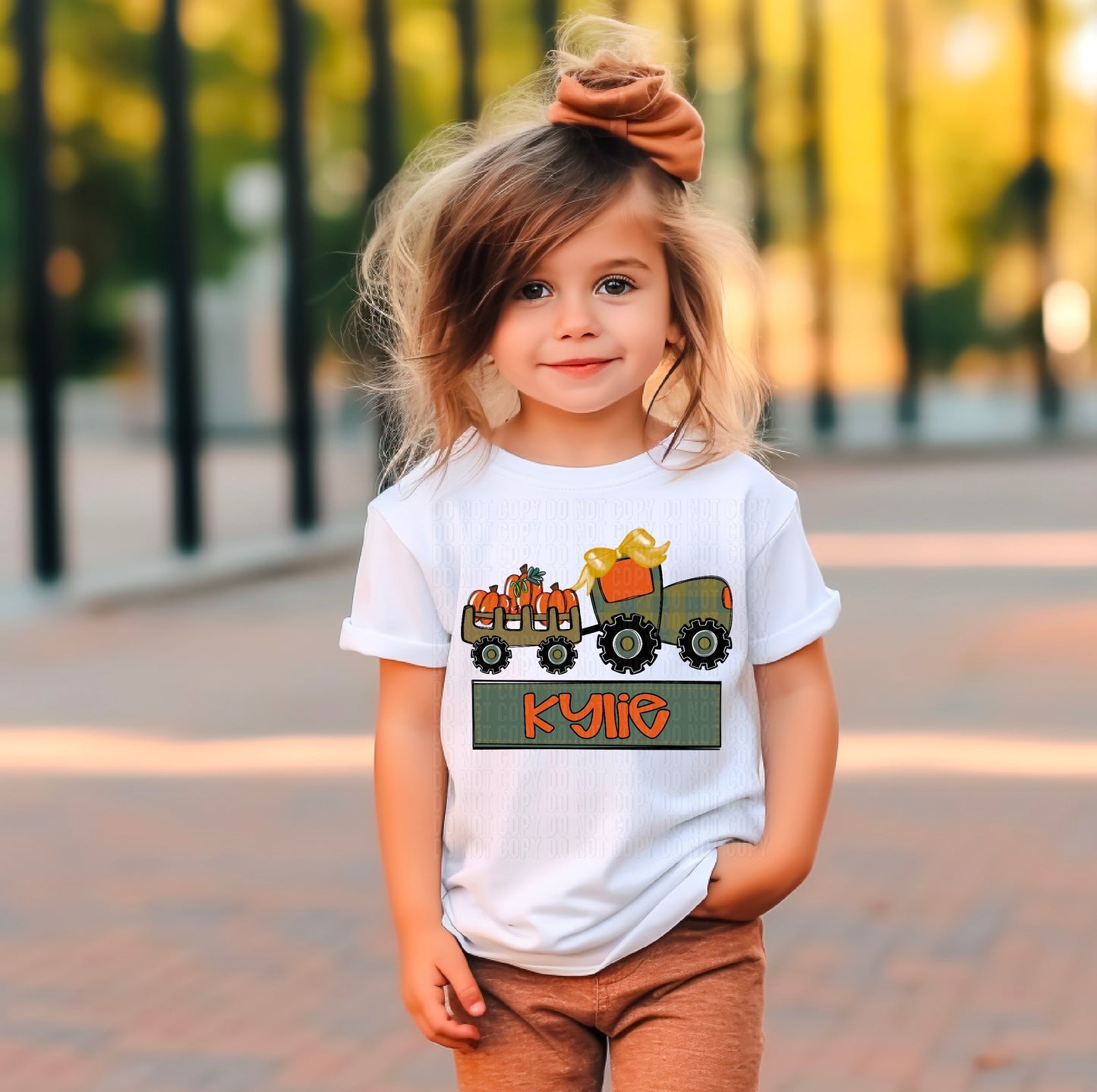 Tractor Dark Green With Pumpkins (Girl) With Name Plate Personalized DTF Transfer