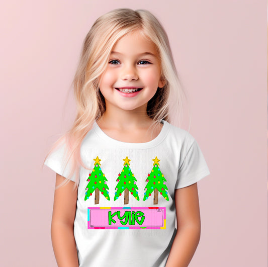 Christmas Tree Trio (Girl) With Name Plate Personalized DTF Transfer