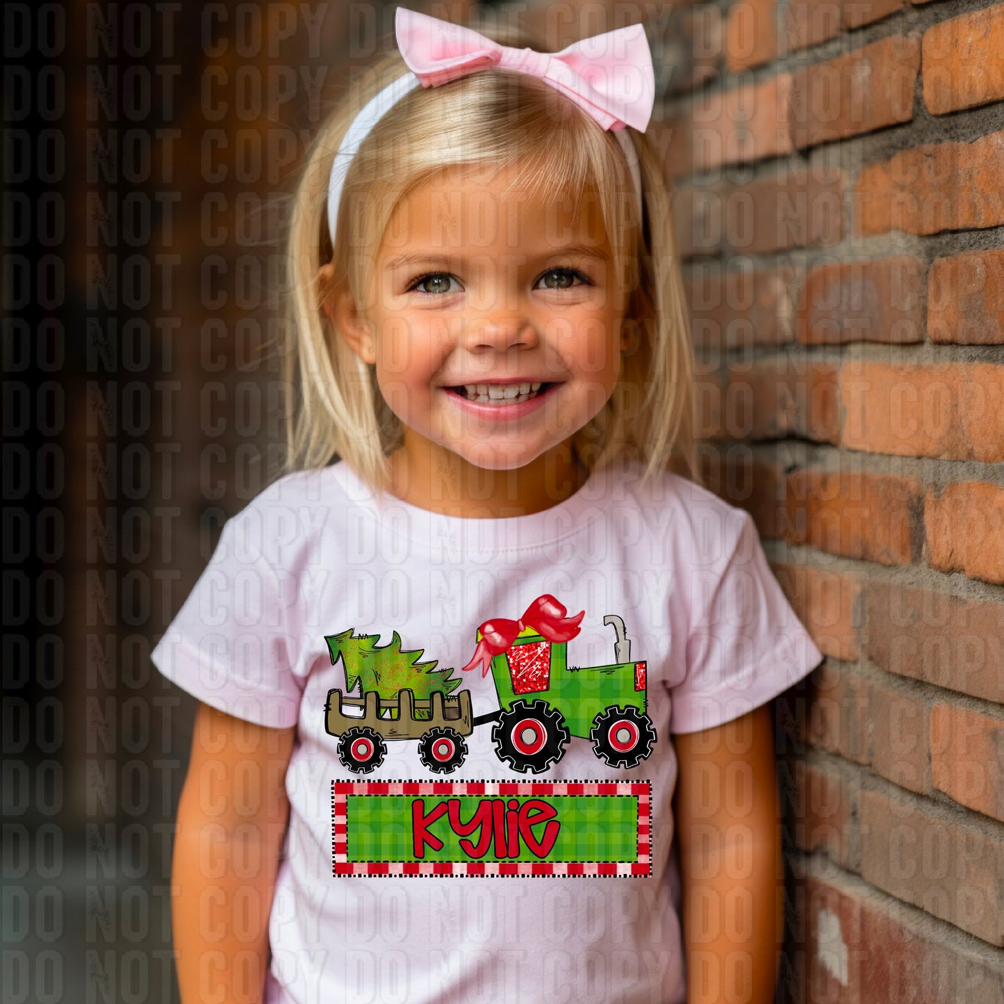 Tractor With Christmas Tree In Wagon (Girl) With Name Plate Personalized DTF Transfer