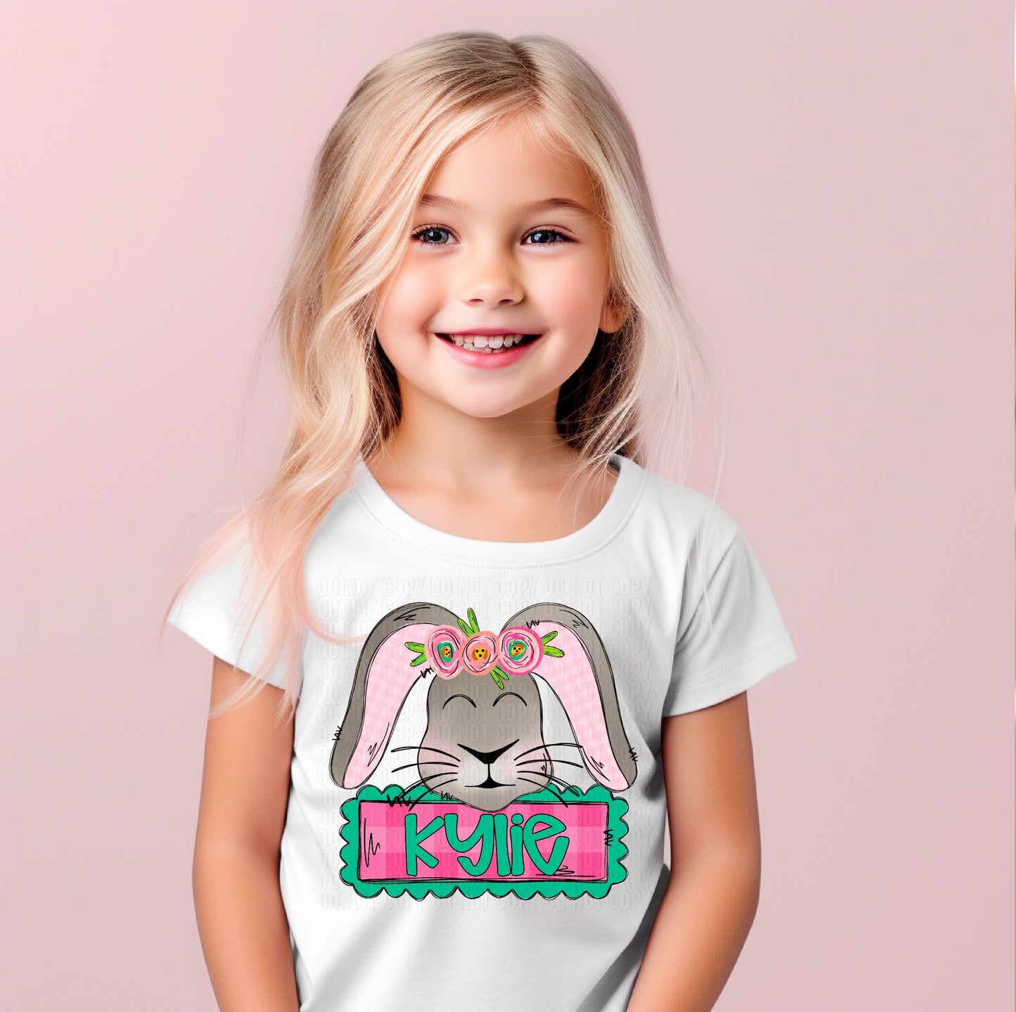 Bunny With Flowers (Girl) With Name Plate Personalized DTF Transfer