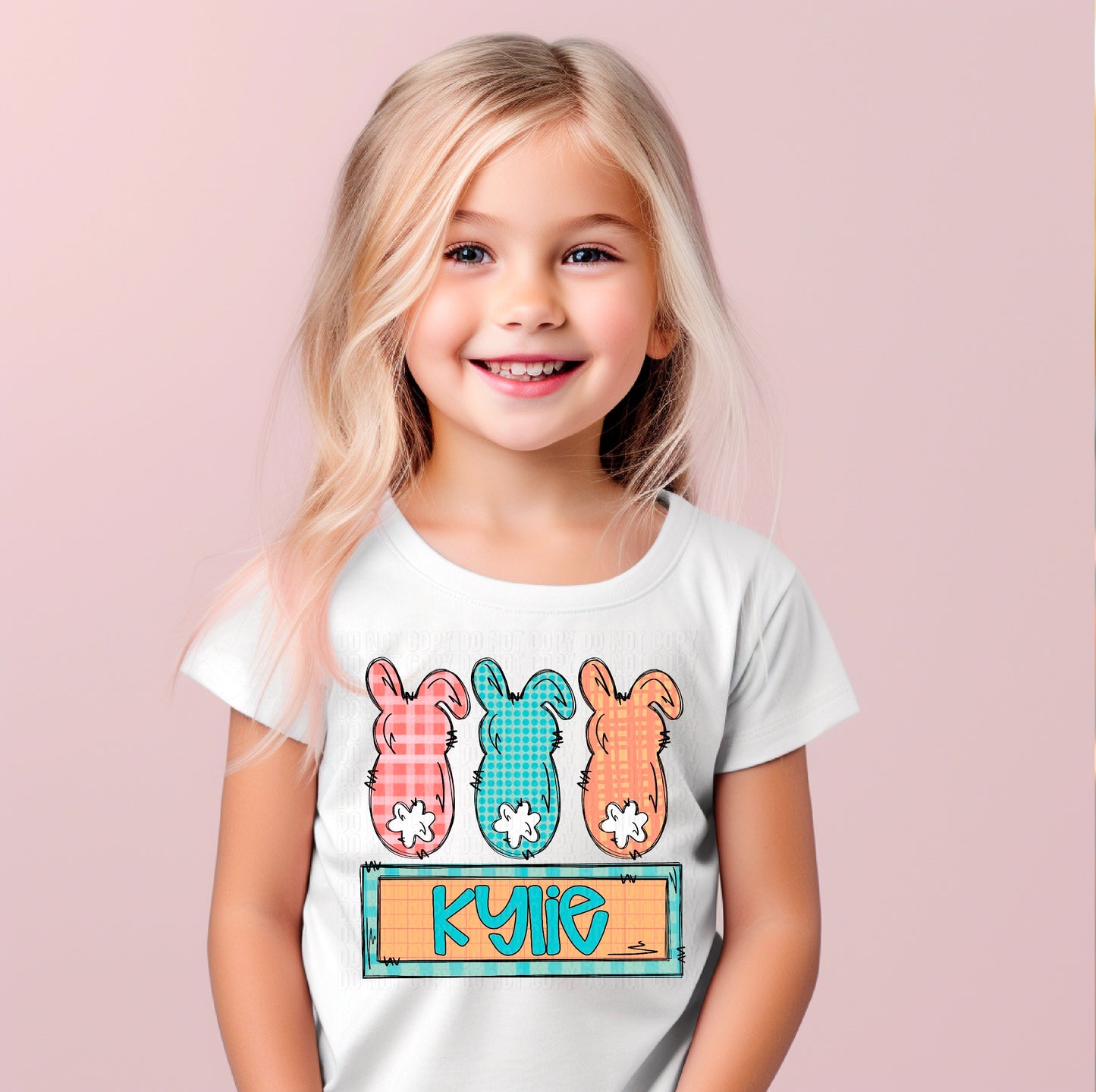 Bunny Trio (Girl) With Name Plate Personalized DTF Transfer