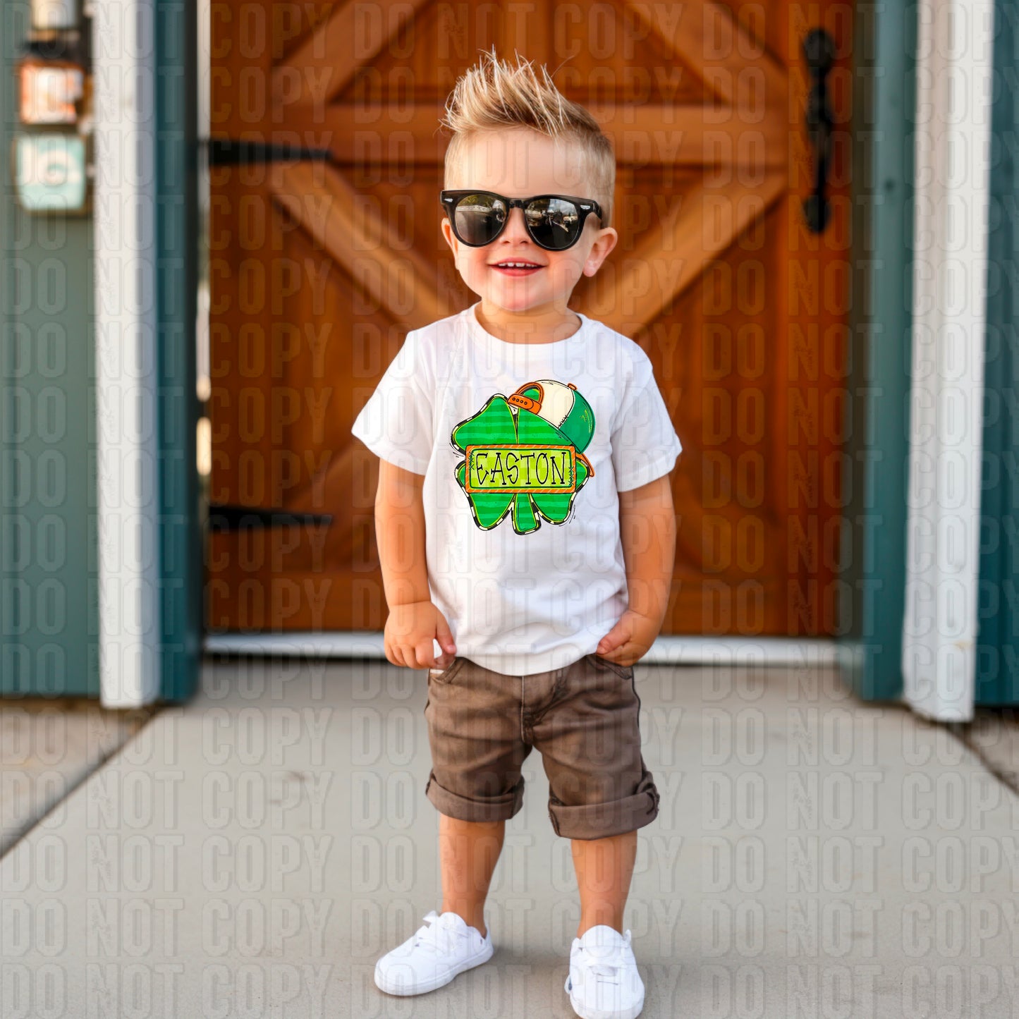 Shamrock With Backwards Hat (Boy) Custom/Name Personalized Name Plate DTF Transfer