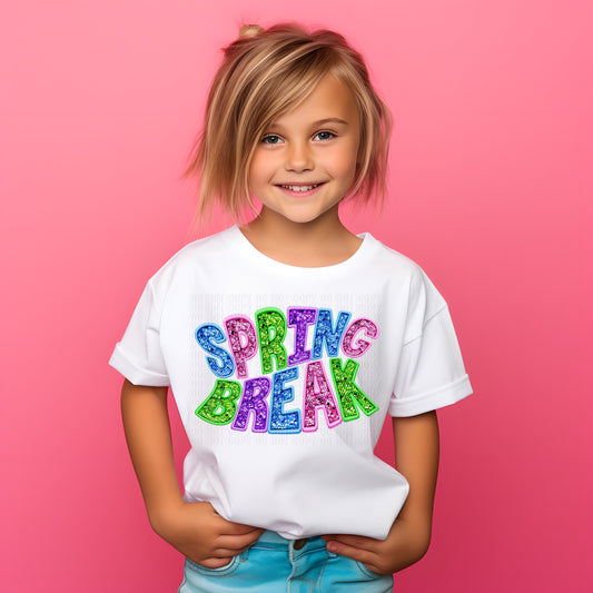 Spring Break Sequin Embroidery Faux DTF Transfer