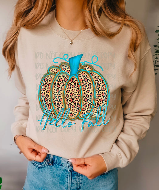 Hello Fall Turquoise Pumpkin DTF Transfer