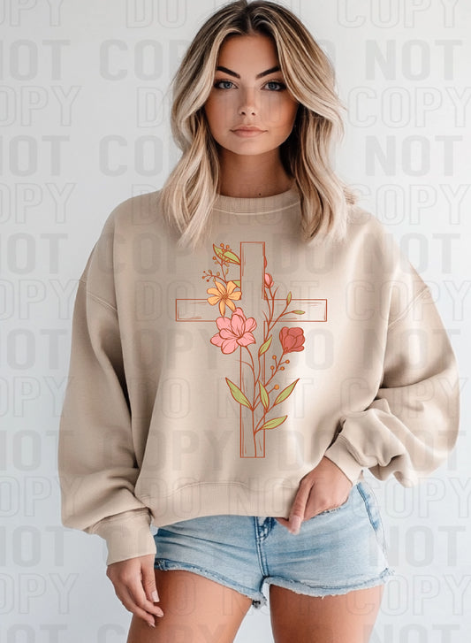 Floral Line Cross DTF Transfer