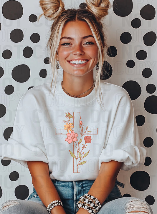 Floral Line Cross Grunge DTF Transfer