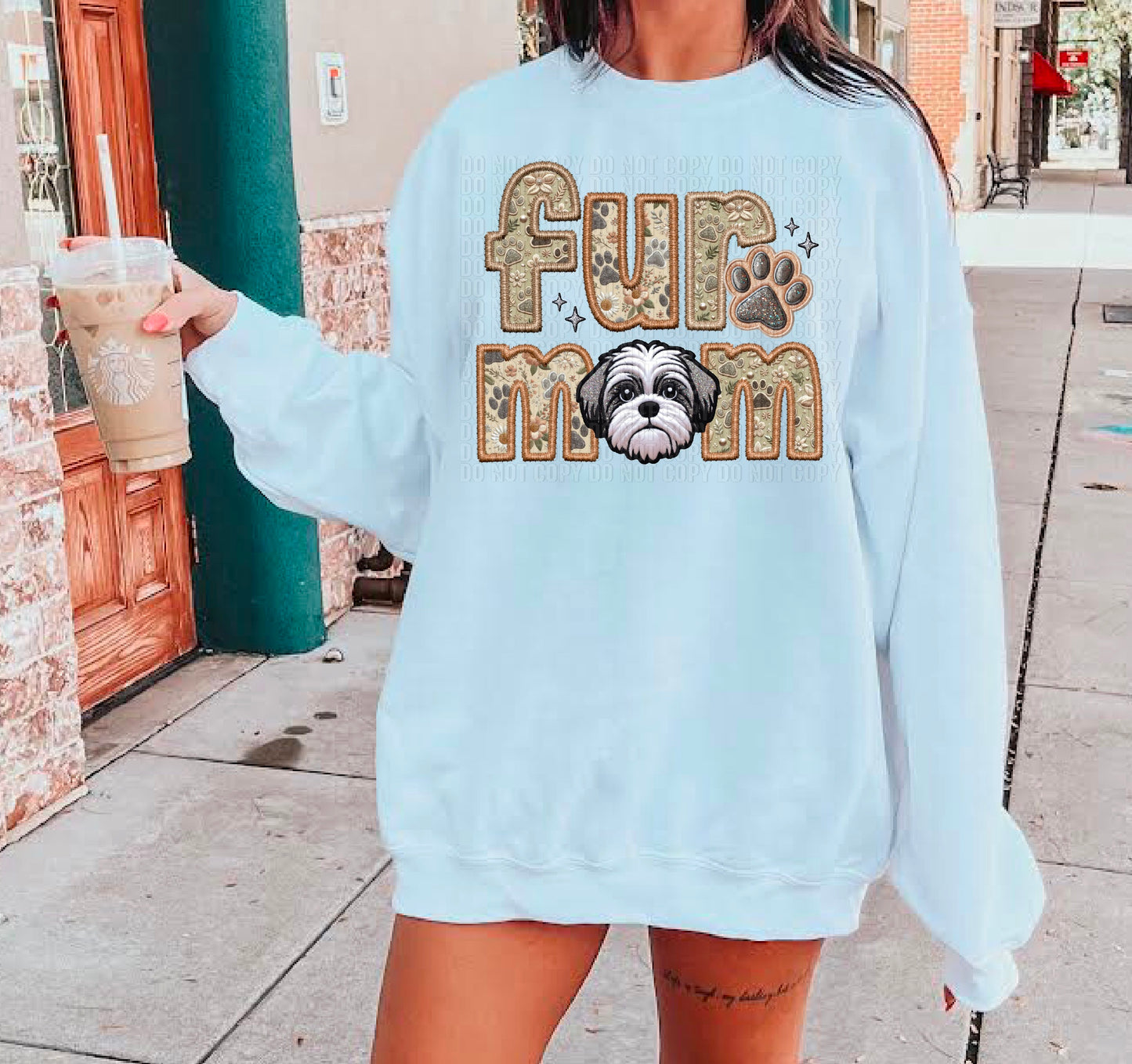 Shihtzu Fur Mom Embroidery Faux DTF Transfer